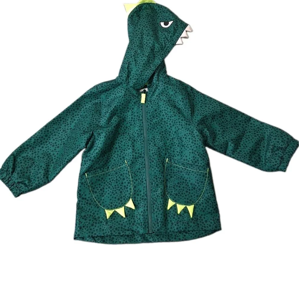 Carters Rain Coat Jacket Size 3t Dinosaur Hooded Full Zip Lined Windbreaker Kids